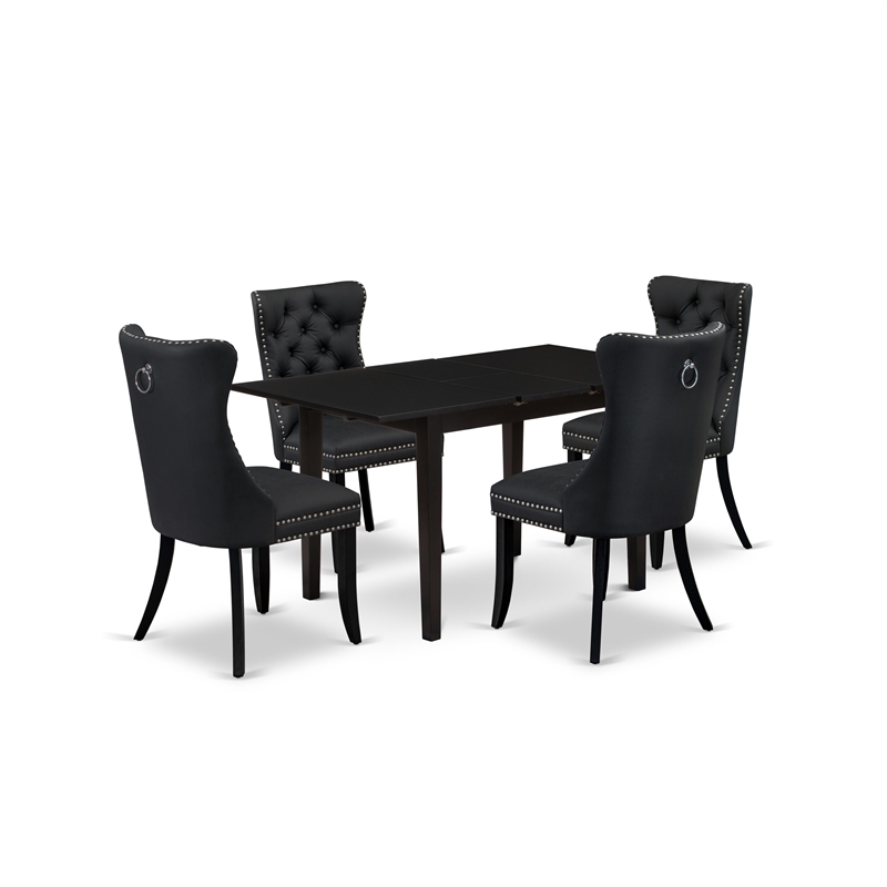 Pemberly Row 5-Piece Wood Dining Table Set in Black/Dark Gray Upholstery