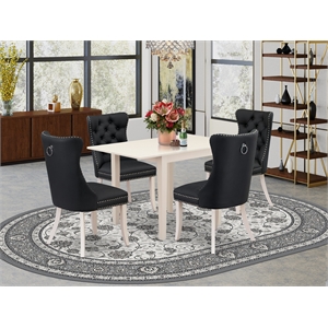 Pemberly Row 5-Piece Dining Table Set with Drop-Leaf in Linen White/Dark Gray