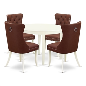 Pemberly Row 5-Piece Round Dining Set with Rubberwood Frame in Linen White