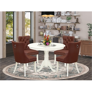 Pemberly Row 5-Piece Dining Set with Pedestal Table and Burgundy Chairs