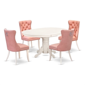 Pemberly Row 5-Piece Oval Dining Set with Parson Chairs Linen White Beige Red