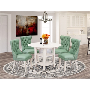 Pemberly Row 5-Piece Round Dining Table Set with Drop Leaf in Linen White