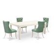 Pemberly Row 5-Piece White Dining Set with Green Faux Leather and Rubber Wood