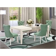 Pemberly Row 5-Piece White Dining Set with Green Faux Leather and Rubber Wood
