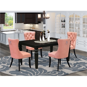 Pemberly Row 5-Piece Rectangle Dining Table Set in Black/Beige Red