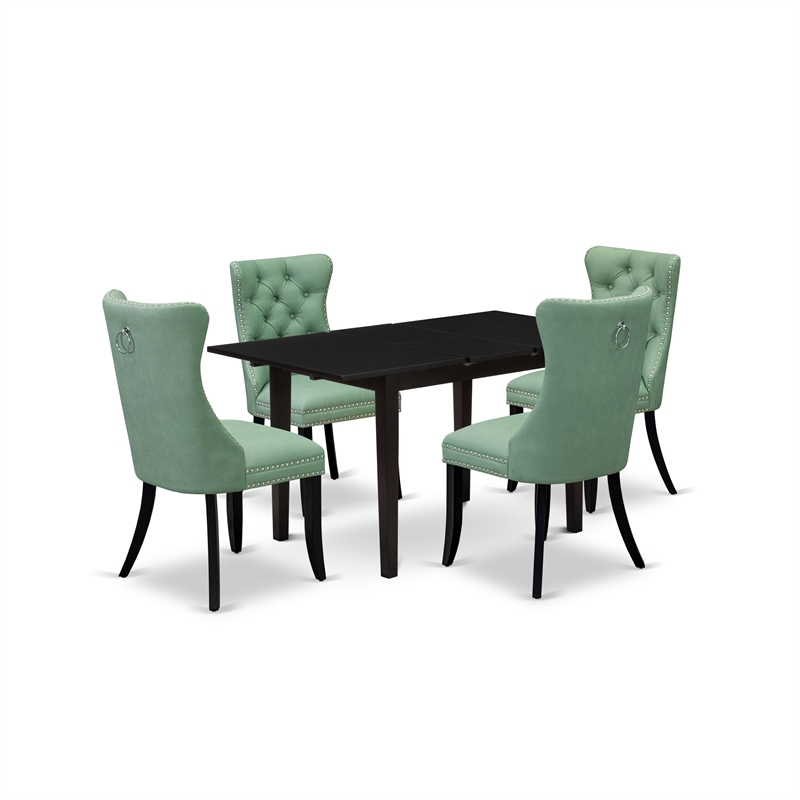 Pemberly Row 5-Piece Dining Set with Leaf Table in Black and Willow Green