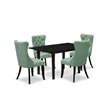 Pemberly Row 5-Piece Dining Set with Leaf Table in Black and Willow Green