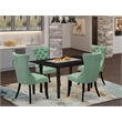 Pemberly Row 5-Piece Dining Set with Leaf Table in Black and Willow Green