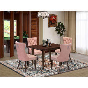 Pemberly Row 5-Piece Dining Set in Mahogany with Beige Red Upholstery