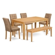 Pemberly Row 6-Piece Wood Dining Set with Oak Finish and Brown Upholstery