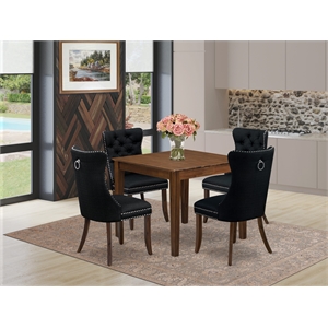Pemberly Row 5-Piece Square Dining Table Set in Antique Walnut and Black
