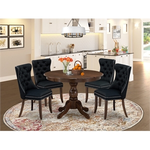 Pemberly Row 5-Piece Round Dining Set in Antique Walnut and Black