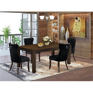 Pemberly Row 5-Piece Rectangular Dining Set in Distressed Jacobean and Black