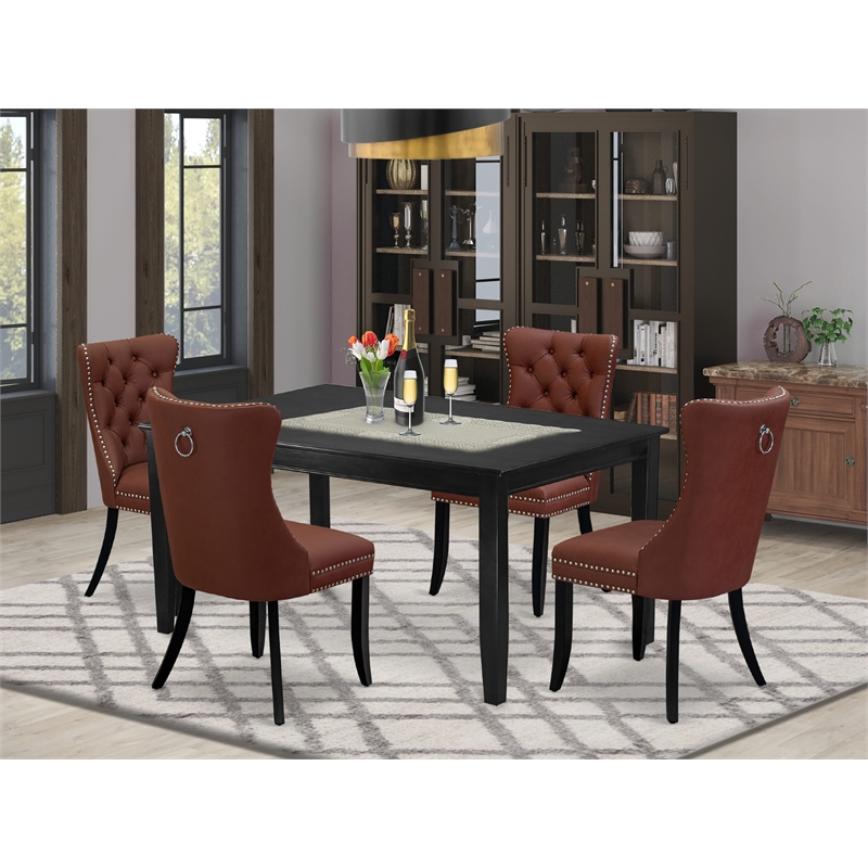 Pemberly Row 5-Piece Rubberwood Dining Set in Black and Burgundy