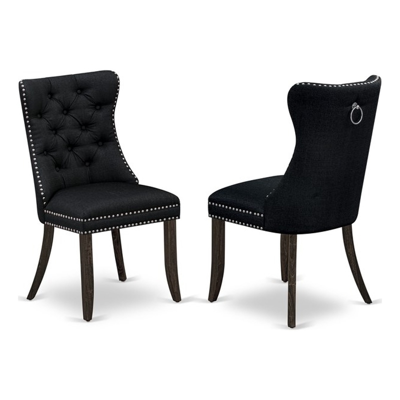 Pemberly Row Parson Dining Chair in Black Linen Fabric (Set of 2)