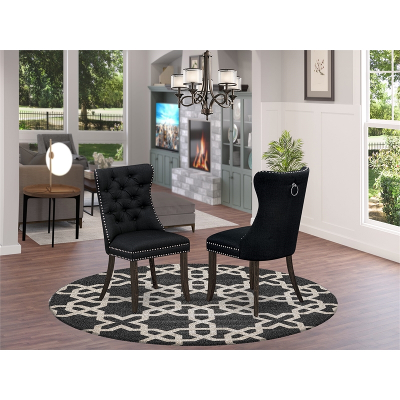 Pemberly Row Parson Dining Chair in Black Linen Fabric (Set of 2)