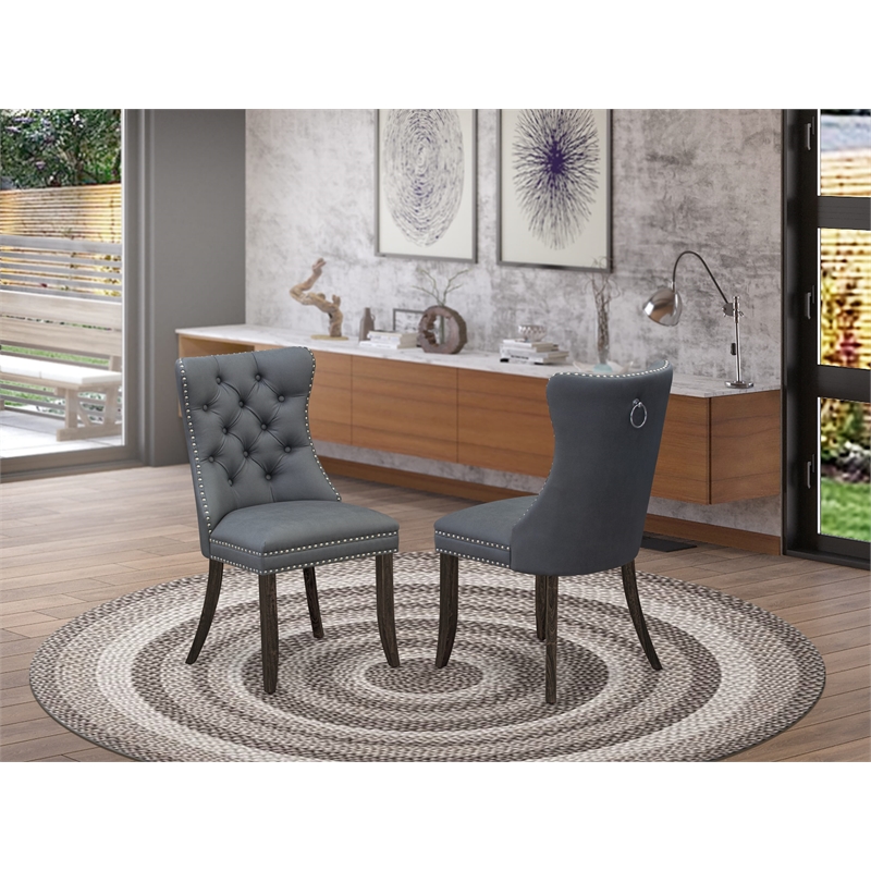 Pemberly Row Parson Dining Chair in Platinum Gray Faux Leather (Set of 2)