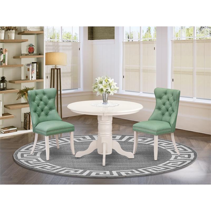 Pemberly Row 3-Piece Dining Set in Wood Linen White and Willow Green