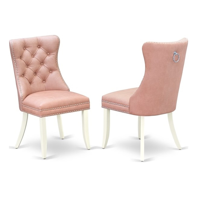 Pemberly Row Parson Dining Chairs in Beige Red Faux Leather (Set of 2)