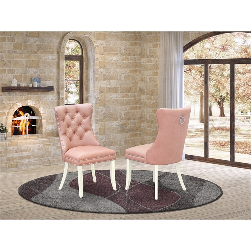 Pemberly Row Parson Dining Chairs in Beige Red Faux Leather (Set of 2)