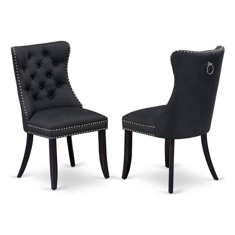 Pemberly Row Parson Dining Chairs in Dark Gray Faux Leather (Set of 2)