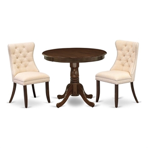 Pemberly Row 3-Piece Dining Set with Round Table & Upholstered Chairs