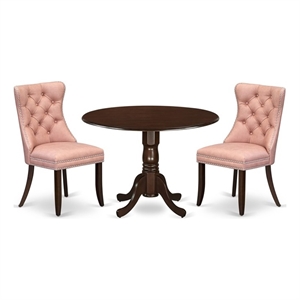 Pemberly Row 3-Piece Round Wood Dining Set Mahogany and Beige Red Finish