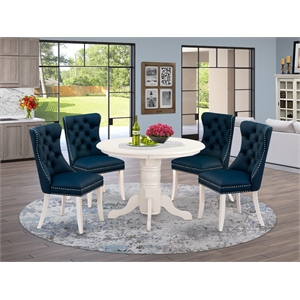 Pemberly Row 5-Piece Rubber Wood Dining Set Navy Blue Faux Leather