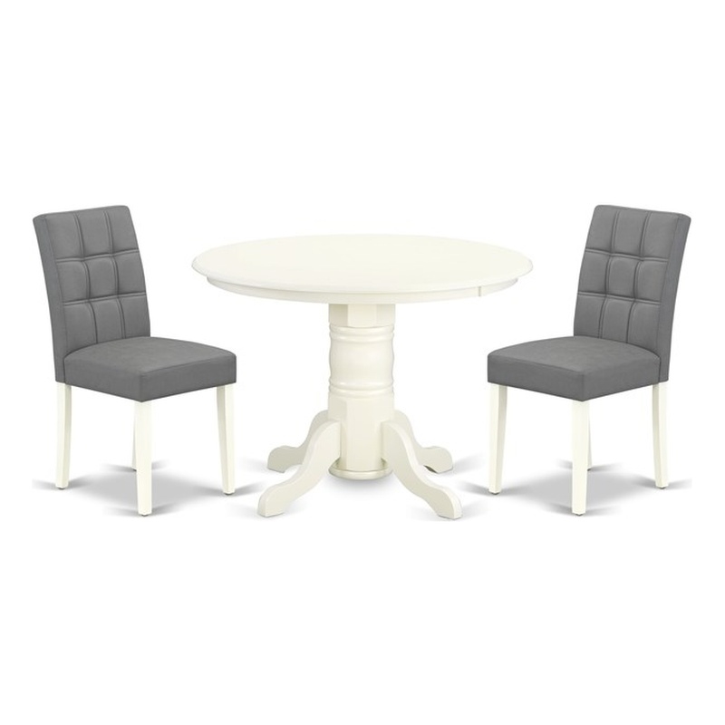 Pemberly Row 3-Piece Pedestal Dining Set in Linen White and Platinum Gray