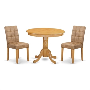 Pemberly Row 3-Piece Dining Set with Round Oak Table and Textured Chairs