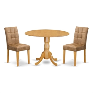 Pemberly Row 3-Piece Oak Dining Set with Drop-Leaf Table & Chairs