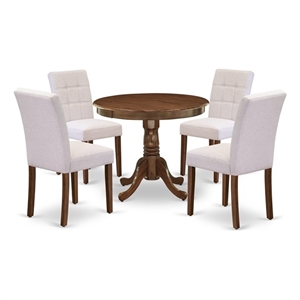 Pemberly Row 5-Piece Dining Room Set in Antique Walnut with Linen Fabric