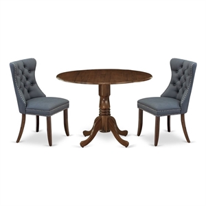 Pemberly Row 3-Piece Antique Walnut Dining Set with Platinum Gray Chairs