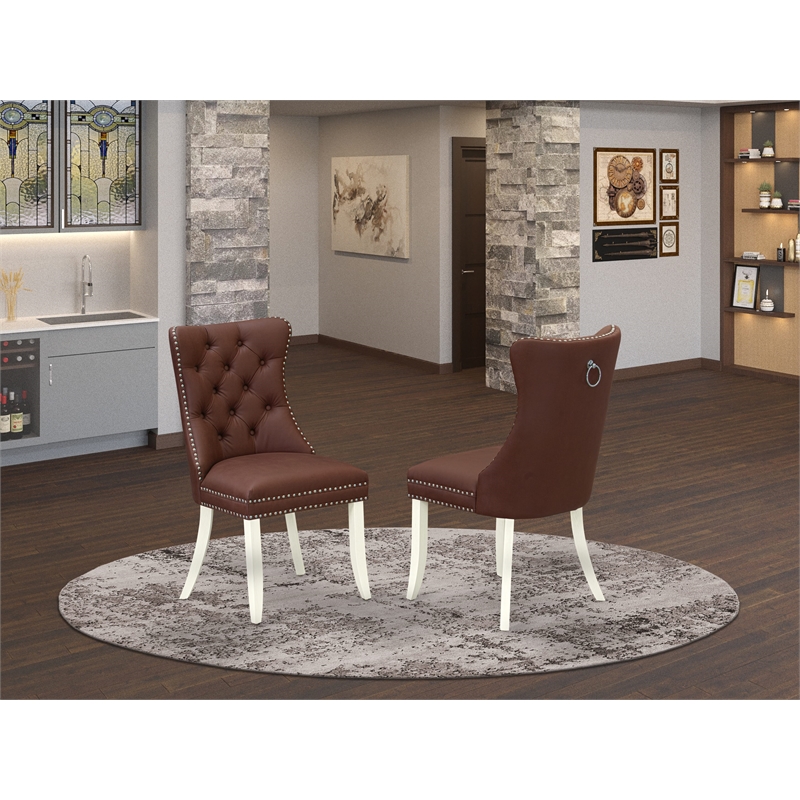 Pemberly Row Faux Leather Parson Dining Chair in Burgundy (Set of 2)