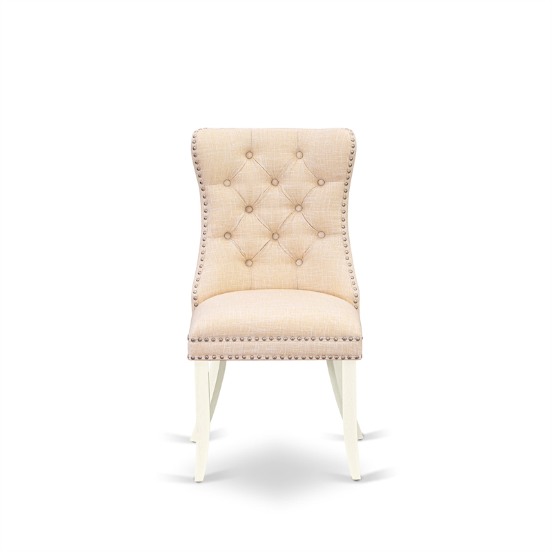Pemberly Row Parson Dining Chair Set of 2 in Light Beige Linen Upholstery