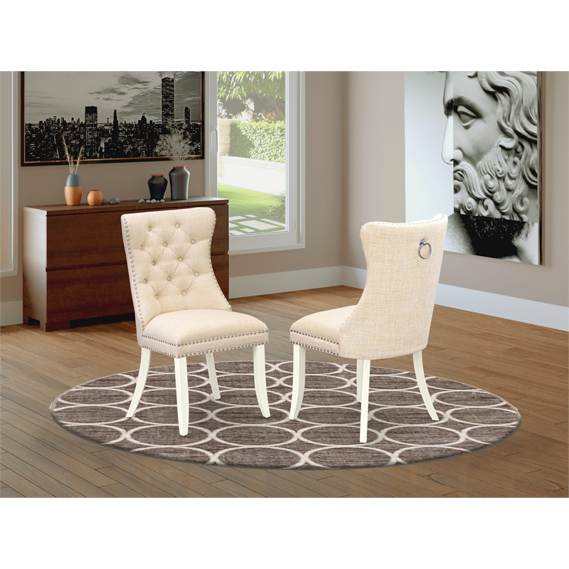 Pemberly Row Parson Dining Chair Set of 2 in Light Beige Linen Upholstery