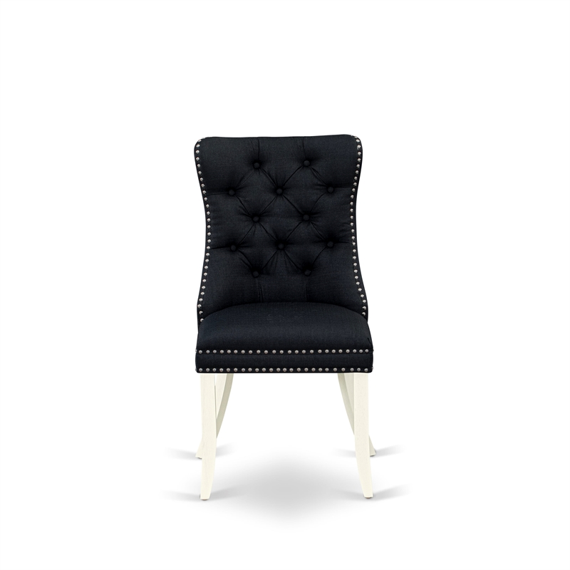 Pemberly Row Parson Dining Chair Set of 2 in Black Linen Upholstery