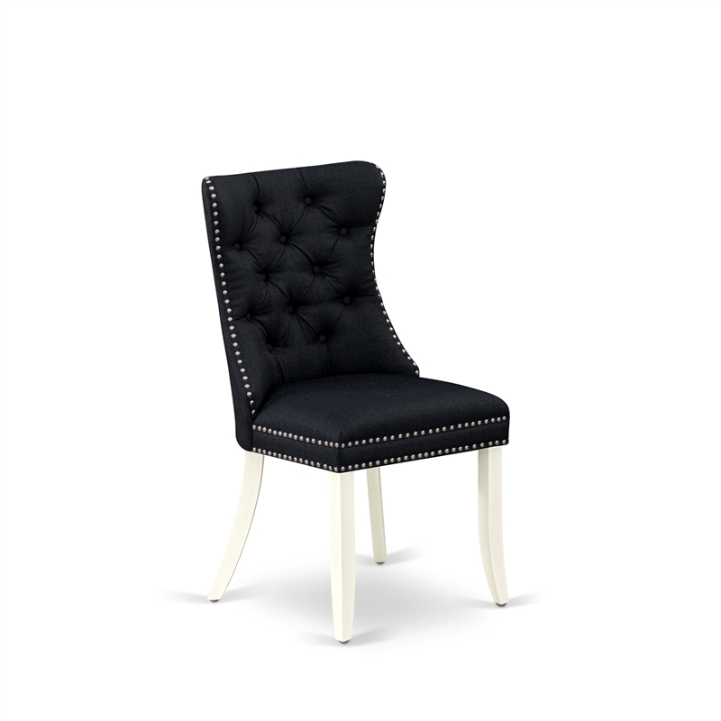 Pemberly Row Parson Dining Chair Set of 2 in Black Linen Upholstery
