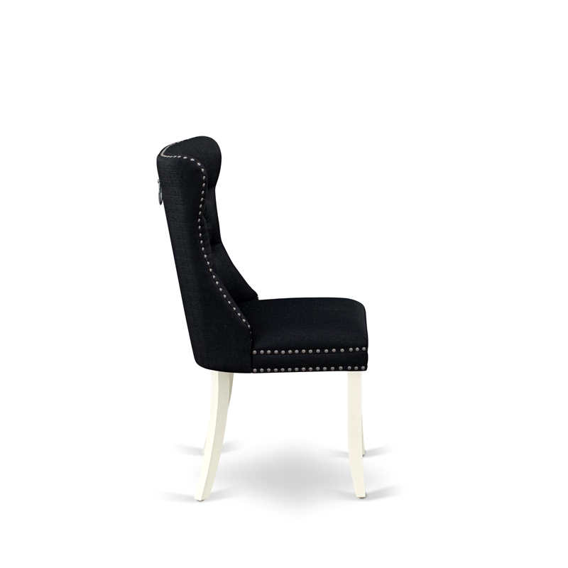 Pemberly Row Parson Dining Chair Set of 2 in Black Linen Upholstery
