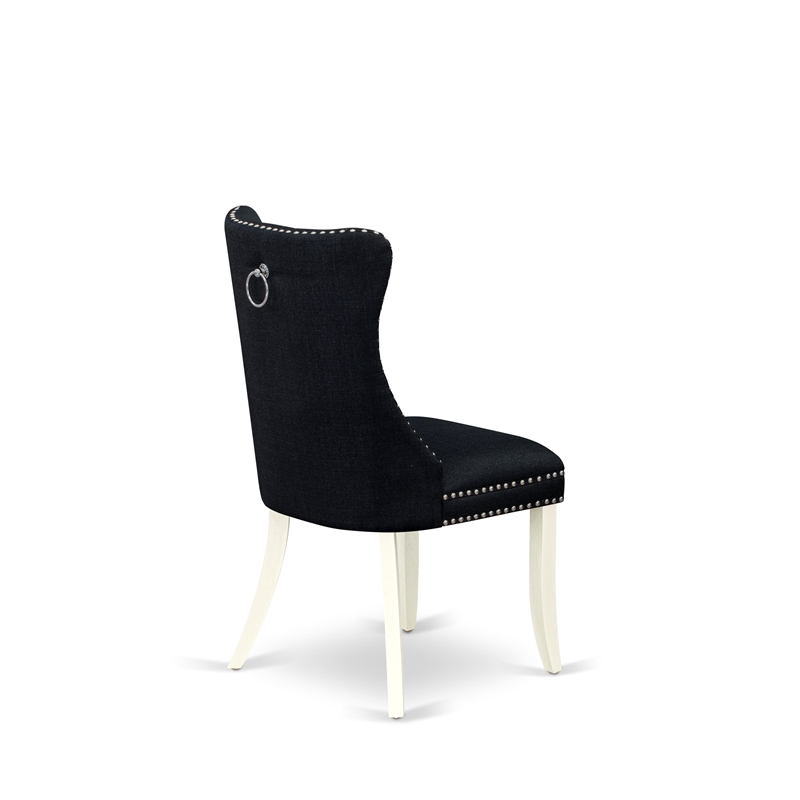 Pemberly Row Parson Dining Chair Set of 2 in Black Linen Upholstery