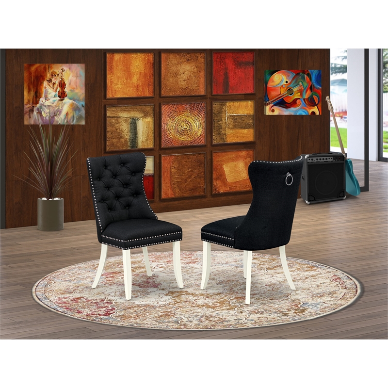 Pemberly Row Parson Dining Chair Set of 2 in Black Linen Upholstery
