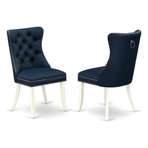 Pemberly Row Parson Dining Chair Set of 2 in Navy Blue Faux Leather
