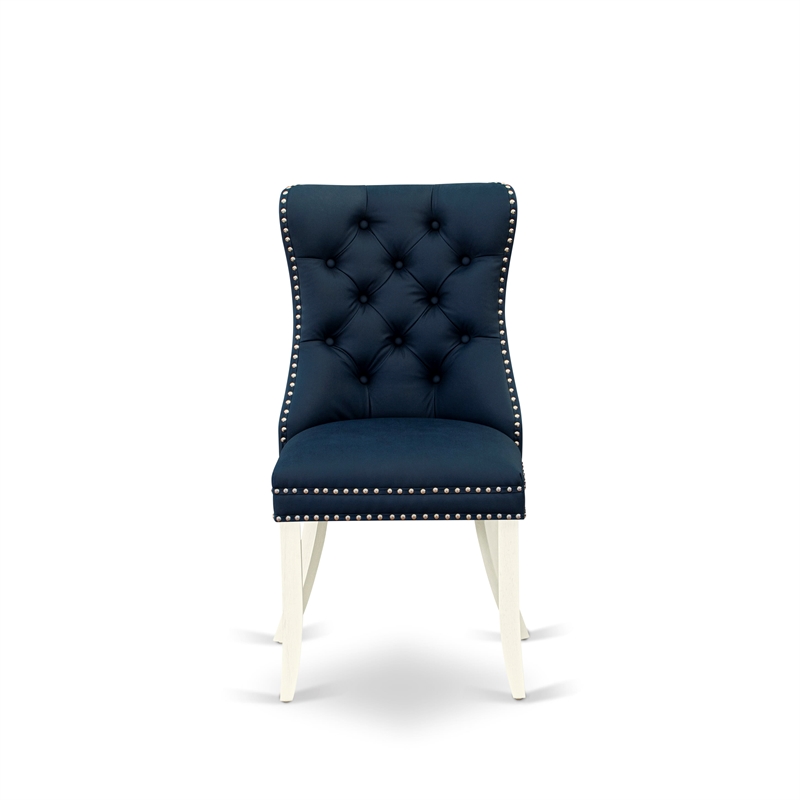 Pemberly Row Parson Dining Chair Set of 2 in Navy Blue Faux Leather