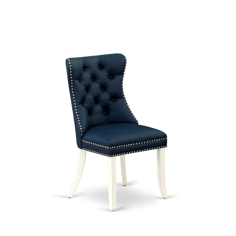 Pemberly Row Parson Dining Chair Set of 2 in Navy Blue Faux Leather