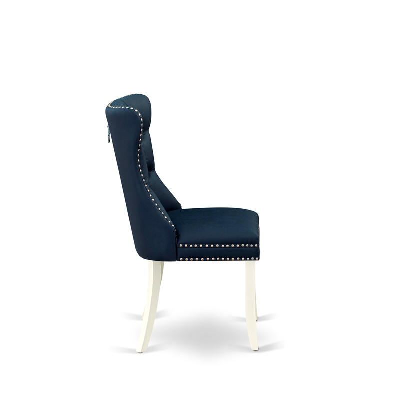 Pemberly Row Parson Dining Chair Set of 2 in Navy Blue Faux Leather