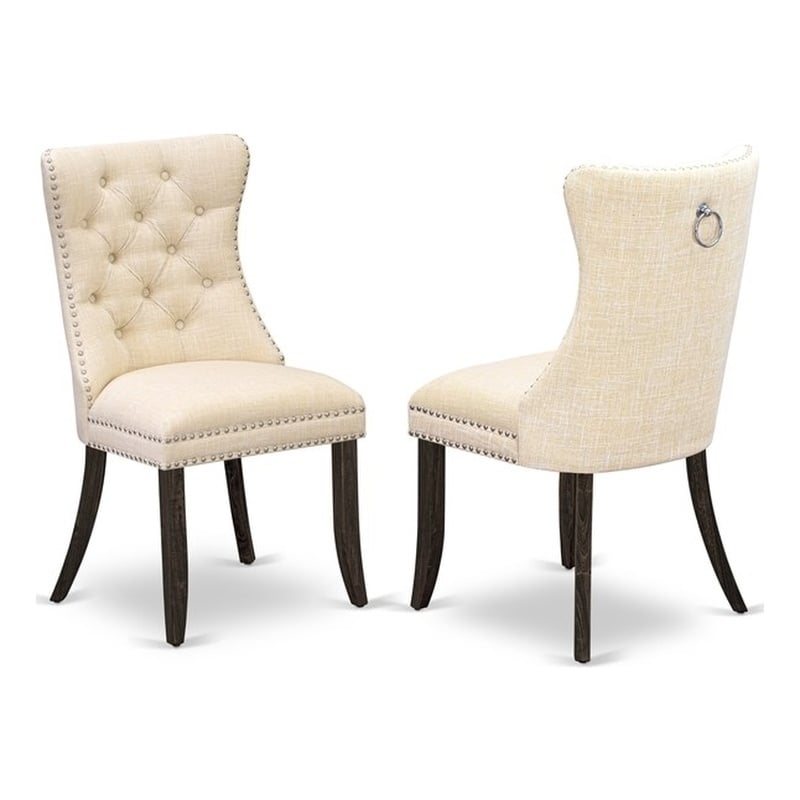 Pemberly Row Parson Dining Chair Set of 2 in Light Beige Acacia Wood