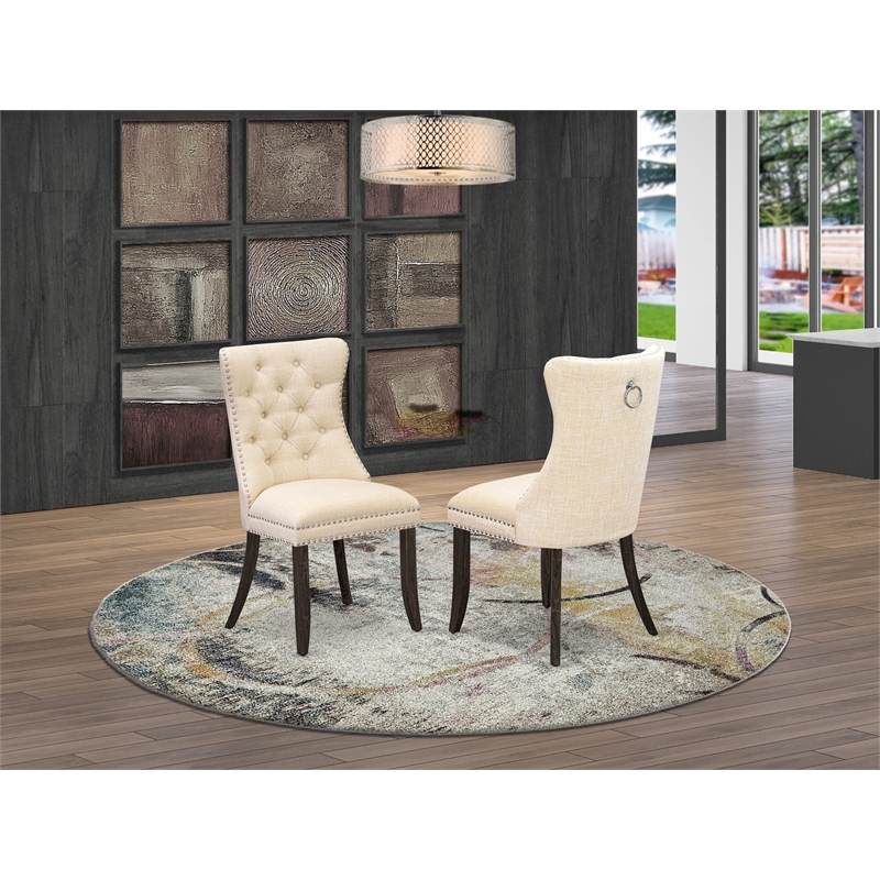 Pemberly Row Parson Dining Chair Set of 2 in Light Beige Acacia Wood
