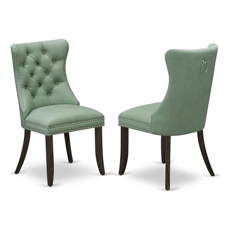 Pemberly Row Faux Leather Parson Dining Chair Willow Green Set of 2
