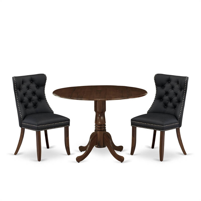 Pemberly Row 3-Piece Dinette Set Asian Wood in Antique Walnut & Dark Gray