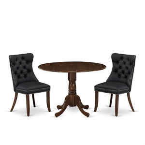 Pemberly Row 3-Piece Dinette Set Asian Wood in Antique Walnut & Dark Gray